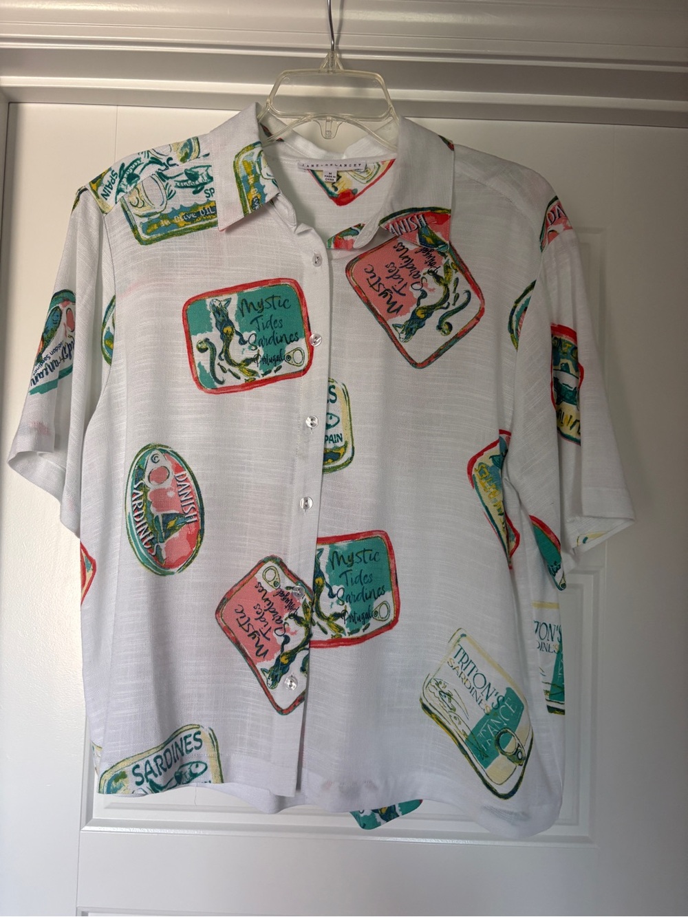 NWOT Jane & Delaney Mystic Tides Printed Short-Sleeve Shirt - White